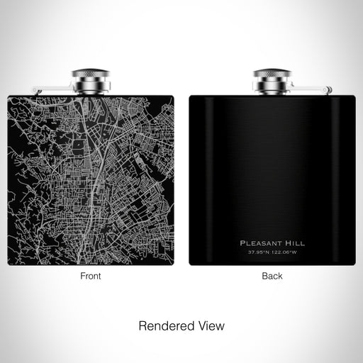 Rendered View of Pleasant Hill California Map on 6oz Stainless Steel Flask in Black