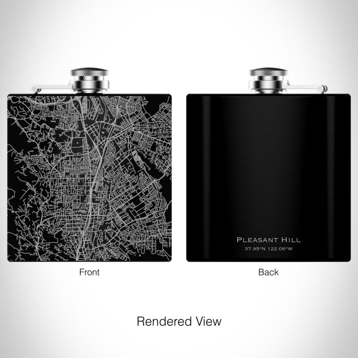 Rendered View of Pleasant Hill California Map on 6oz Stainless Steel Flask in Black