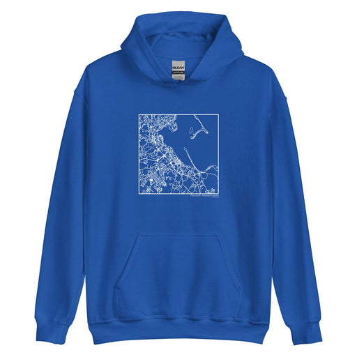 Plymouth Massachusetts  Map Unisex Hoodie Sweater with City inscription in Royal Blue
