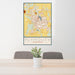 24x36 Plymouth Wisconsin Map Print Portrait Orientation in Woodblock Style Behind 2 Chairs Table and Potted Plant