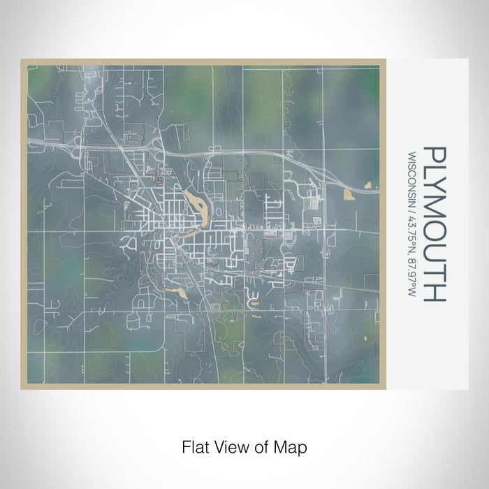 Rendered View of Plymouth Wisconsin Map on 20oz Stainless Steel Insulated Bottle with Bamboo Top with printed afternoon style map
