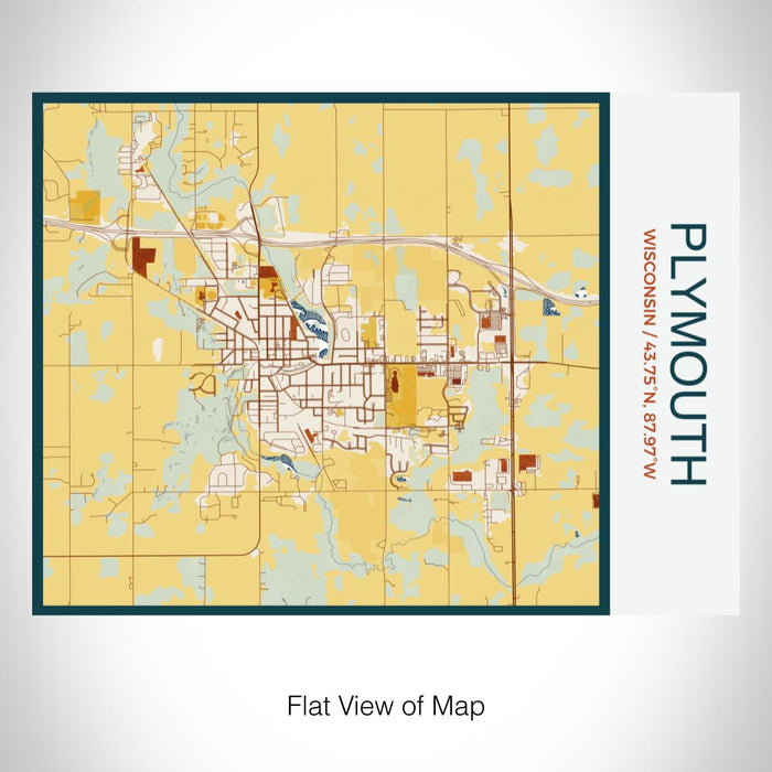 Rendered View of Plymouth Wisconsin Map on 20oz Stainless Steel Insulated Bottle with Bamboo Top with printed woodblock style map