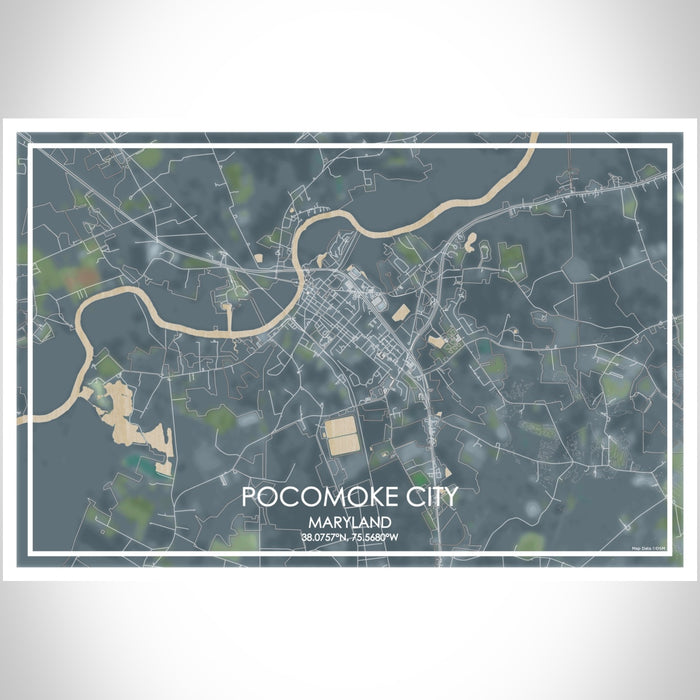Pocomoke City Maryland Map Print Landscape Orientation in Afternoon Style With Shaded Background
