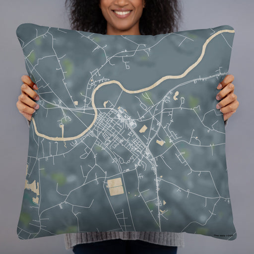 Person holding 22x22 Custom Pocomoke City Maryland Map Throw Pillow in Afternoon