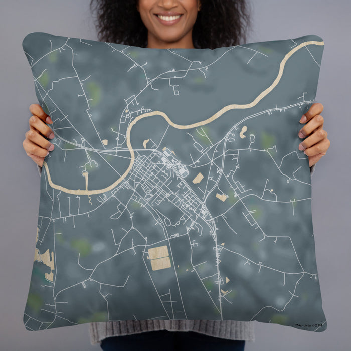 Person holding 22x22 Custom Pocomoke City Maryland Map Throw Pillow in Afternoon