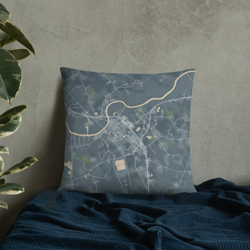 Custom Pocomoke City Maryland Map Throw Pillow in Afternoon on Bedding Against Wall