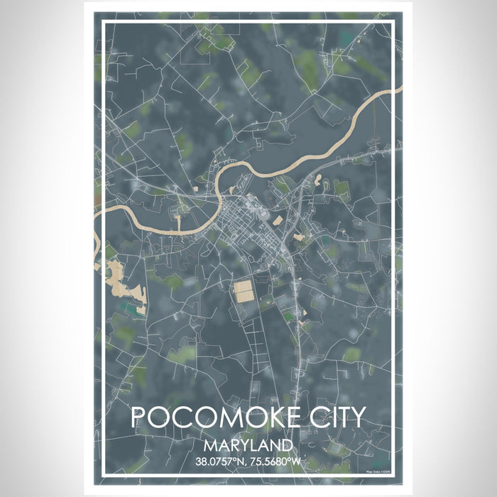 Pocomoke City Maryland Map Print Portrait Orientation in Afternoon Style With Shaded Background