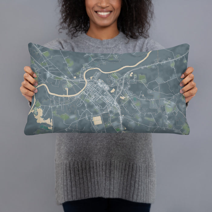 Person holding 20x12 Custom Pocomoke City Maryland Map Throw Pillow in Afternoon