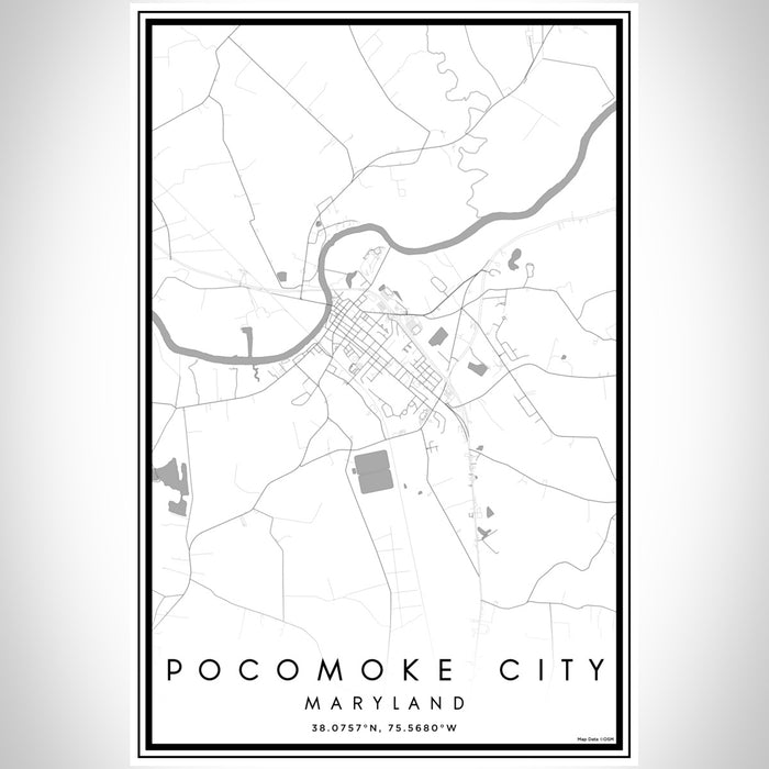 Pocomoke City Maryland Map Print Portrait Orientation in Classic Style With Shaded Background