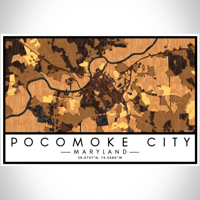Pocomoke City Maryland Map Print Landscape Orientation in Ember Style With Shaded Background
