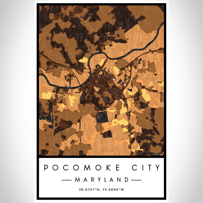 Pocomoke City Maryland Map Print Portrait Orientation in Ember Style With Shaded Background