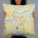 Person holding 22x22 Custom Pocomoke City Maryland Map Throw Pillow in Woodblock