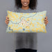 Person holding 20x12 Custom Pocomoke City Maryland Map Throw Pillow in Woodblock