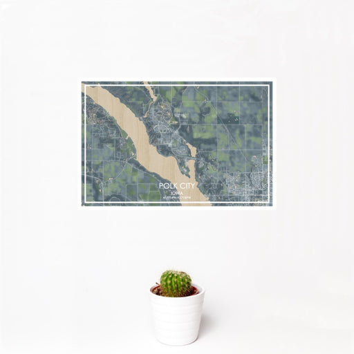 12x18 Polk City Iowa Map Print Landscape Orientation in Afternoon Style With Small Cactus Plant in White Planter