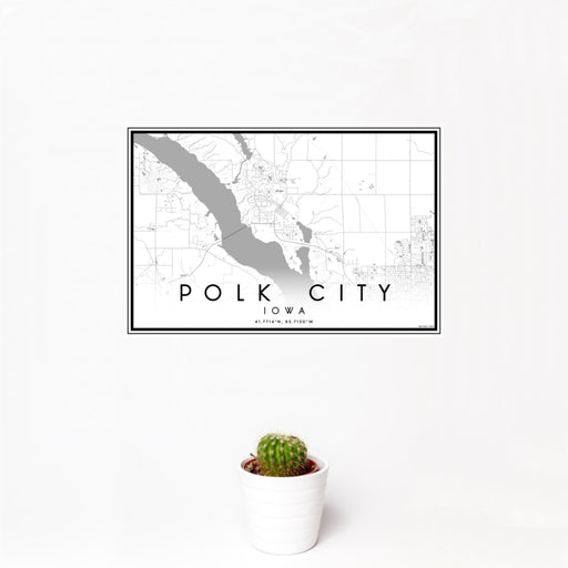 12x18 Polk City Iowa Map Print Landscape Orientation in Classic Style With Small Cactus Plant in White Planter