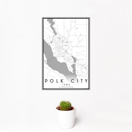 12x18 Polk City Iowa Map Print Portrait Orientation in Classic Style With Small Cactus Plant in White Planter