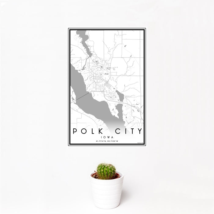 12x18 Polk City Iowa Map Print Portrait Orientation in Classic Style With Small Cactus Plant in White Planter