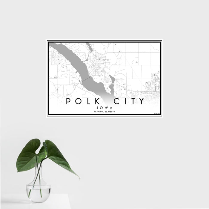 16x24 Polk City Iowa Map Print Landscape Orientation in Classic Style With Tropical Plant Leaves in Water