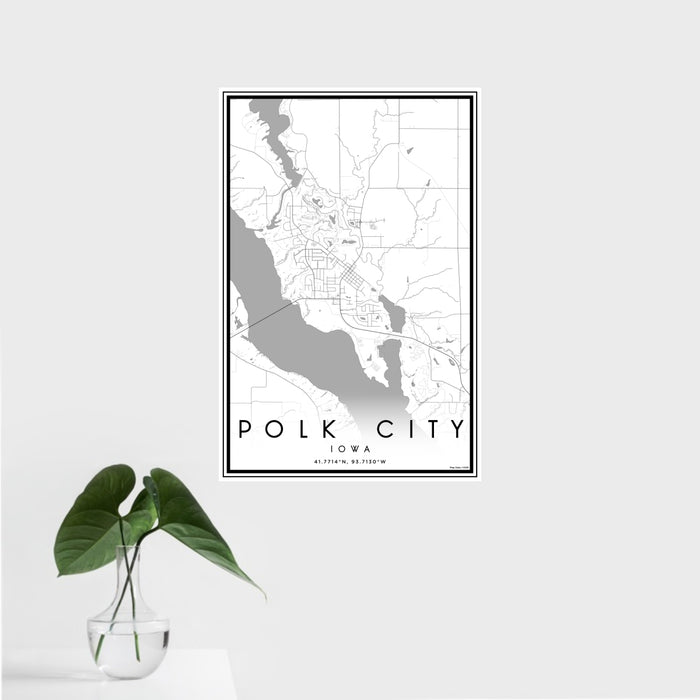 16x24 Polk City Iowa Map Print Portrait Orientation in Classic Style With Tropical Plant Leaves in Water