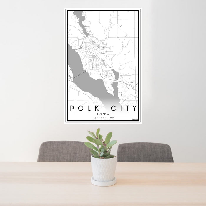 24x36 Polk City Iowa Map Print Portrait Orientation in Classic Style Behind 2 Chairs Table and Potted Plant