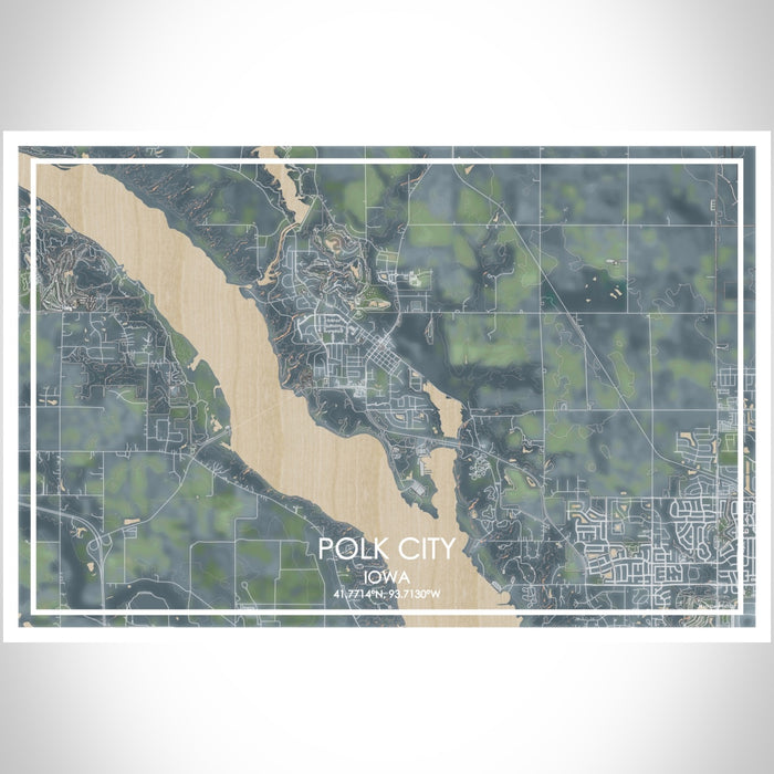 Polk City Iowa Map Print Landscape Orientation in Afternoon Style With Shaded Background