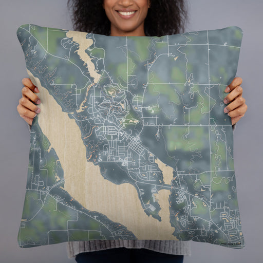 Person holding 22x22 Custom Polk City Iowa Map Throw Pillow in Afternoon