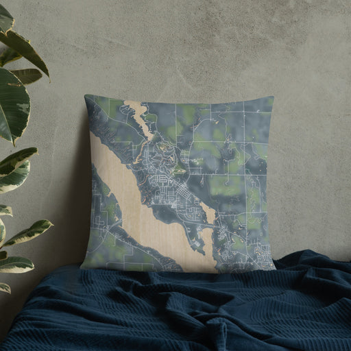 Custom Polk City Iowa Map Throw Pillow in Afternoon on Bedding Against Wall