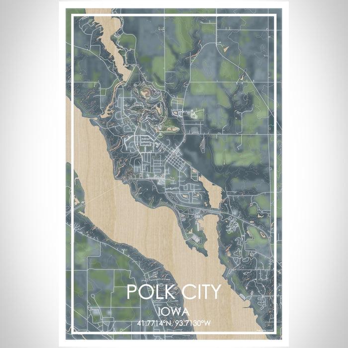 Polk City Iowa Map Print Portrait Orientation in Afternoon Style With Shaded Background