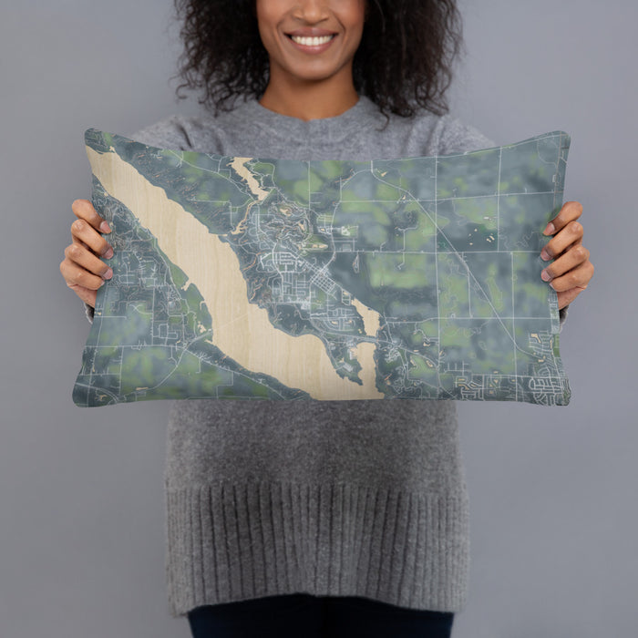 Person holding 20x12 Custom Polk City Iowa Map Throw Pillow in Afternoon