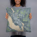 Person holding 18x18 Custom Polk City Iowa Map Throw Pillow in Afternoon