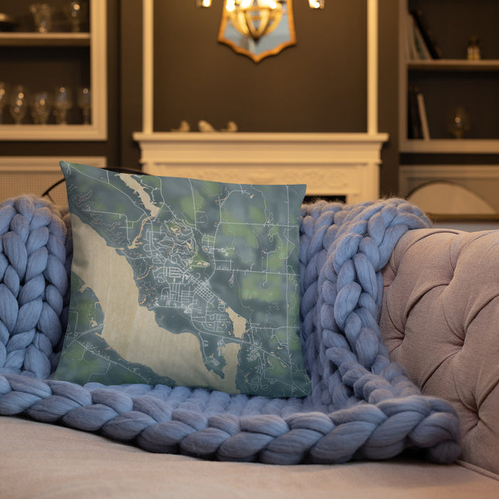 Custom Polk City Iowa Map Throw Pillow in Afternoon on Cream Colored Couch