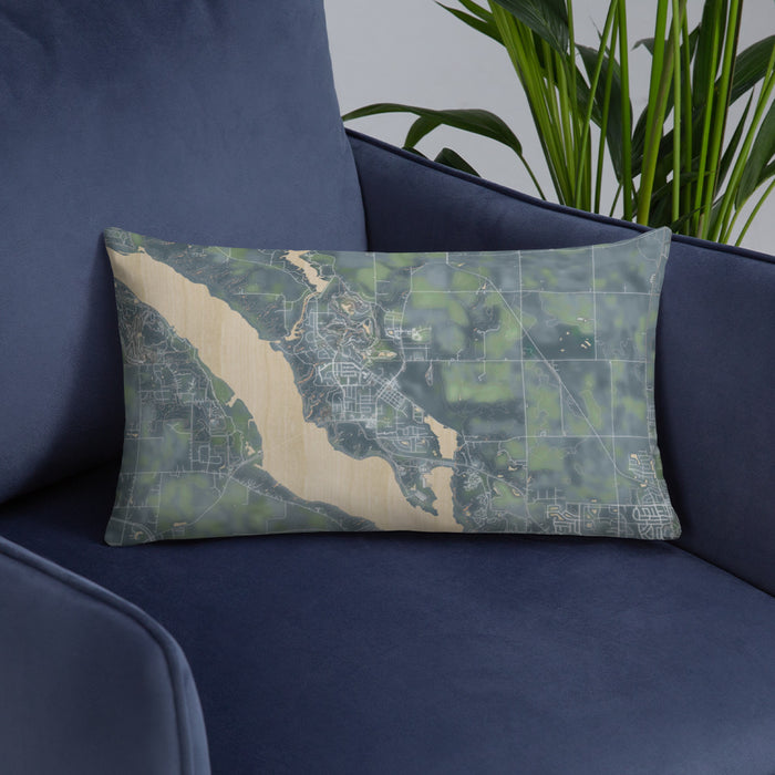 Custom Polk City Iowa Map Throw Pillow in Afternoon on Blue Colored Chair