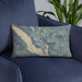 Custom Polk City Iowa Map Throw Pillow in Afternoon on Blue Colored Chair