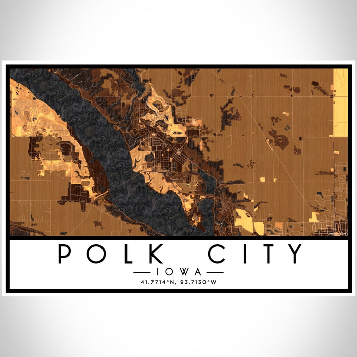 Polk City Iowa Map Print Landscape Orientation in Ember Style With Shaded Background