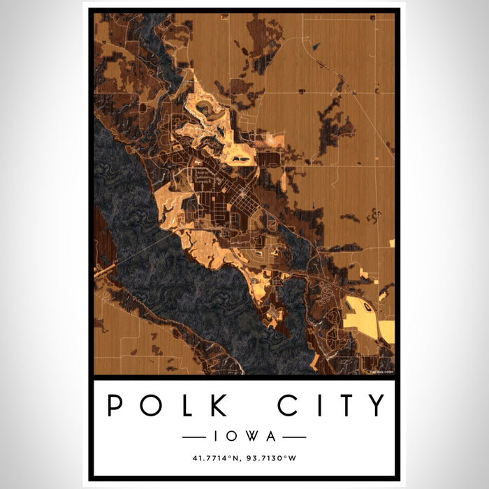 Polk City Iowa Map Print Portrait Orientation in Ember Style With Shaded Background
