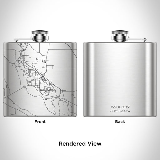 Rendered View of Polk City Iowa Map Engraving on 6oz Stainless Steel Flask