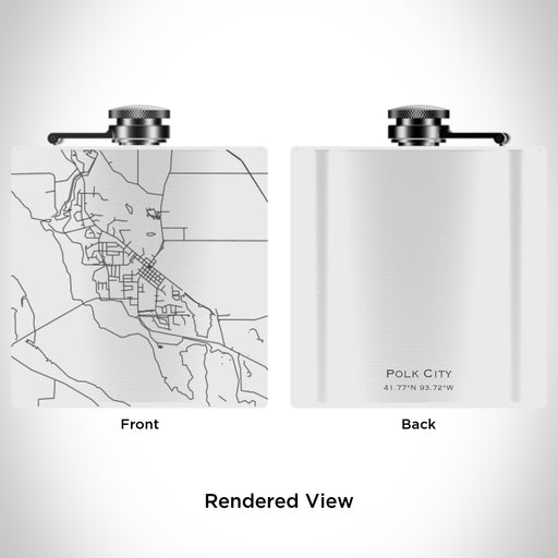 Rendered View of Polk City Iowa Map Engraving on 6oz Stainless Steel Flask in White