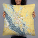 Person holding 22x22 Custom Polk City Iowa Map Throw Pillow in Woodblock