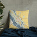 Custom Polk City Iowa Map Throw Pillow in Woodblock on Bedding Against Wall