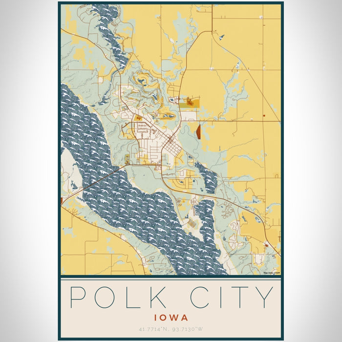 Polk City Iowa Map Print Portrait Orientation in Woodblock Style With Shaded Background