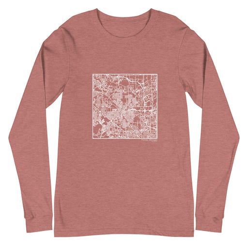 Pontiac Michigan  Map Unisex Long-Sleeve T-shirt with City inscription in Heather Mauve