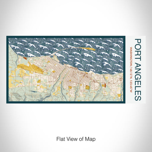 Rendered View of Port Angeles Washington Map on 17oz Stainless Steel Insulated Bottle with printed woodblock style map