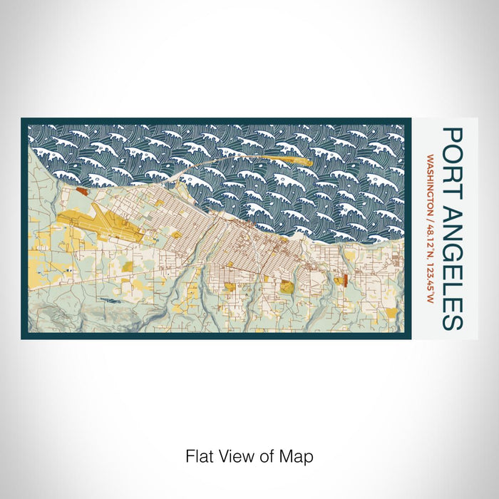 Rendered View of Port Angeles Washington Map on 17oz Stainless Steel Insulated Bottle with printed woodblock style map