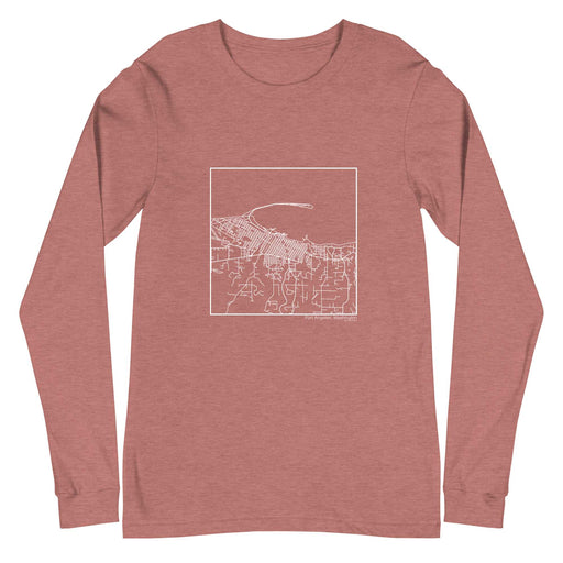 Port Angeles Washington  Map Unisex Long-Sleeve T-shirt with City inscription in Heather Mauve