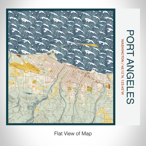 Rendered View of Port Angeles Washington Map on 17oz Stainless Steel Insulated Tumbler in Woodblock Map Style