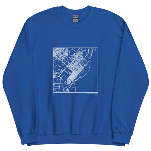 Port Arthur Texas  Map Unisex Crewneck Sweater with City inscription in Royal Blue