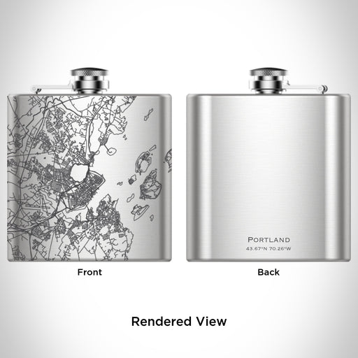 Rendered View of Portland Maine Map Engraving on 6oz Stainless Steel Flask