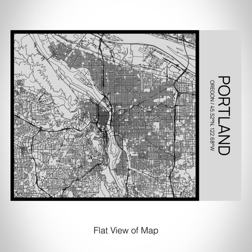 Rendered View of Portland Oregon Map on 20oz Stainless Steel Insulated Bottle with Bamboo Top with printed Tactile Lines Map in Black