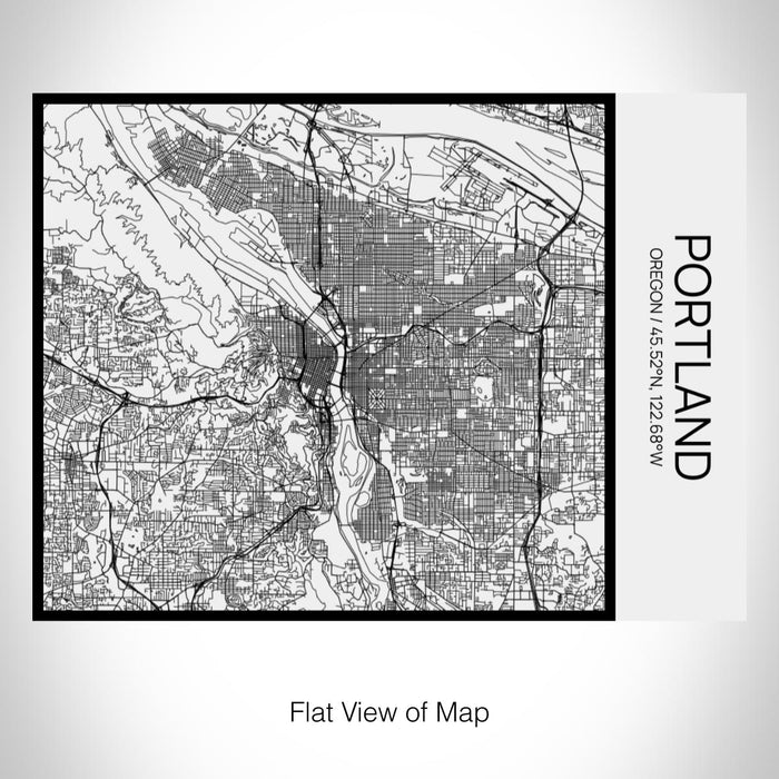 Rendered View of Portland Oregon Map on 20oz Stainless Steel Insulated Bottle with Bamboo Top in Matte White with printed Tactile Lines Map in Black
