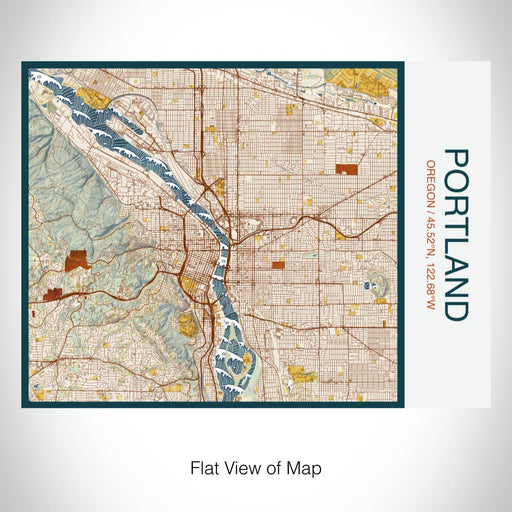 Rendered View of Portland Oregon Map on 20oz Stainless Steel Insulated Bottle with Bamboo Top with printed woodblock style map